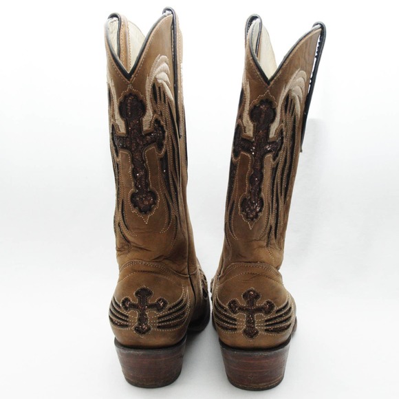 Rockin Leather Women's Brown Snip Toe Western Boot 2138 - Picture 3 of 9